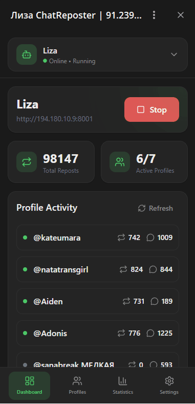 Control Panel dashboard