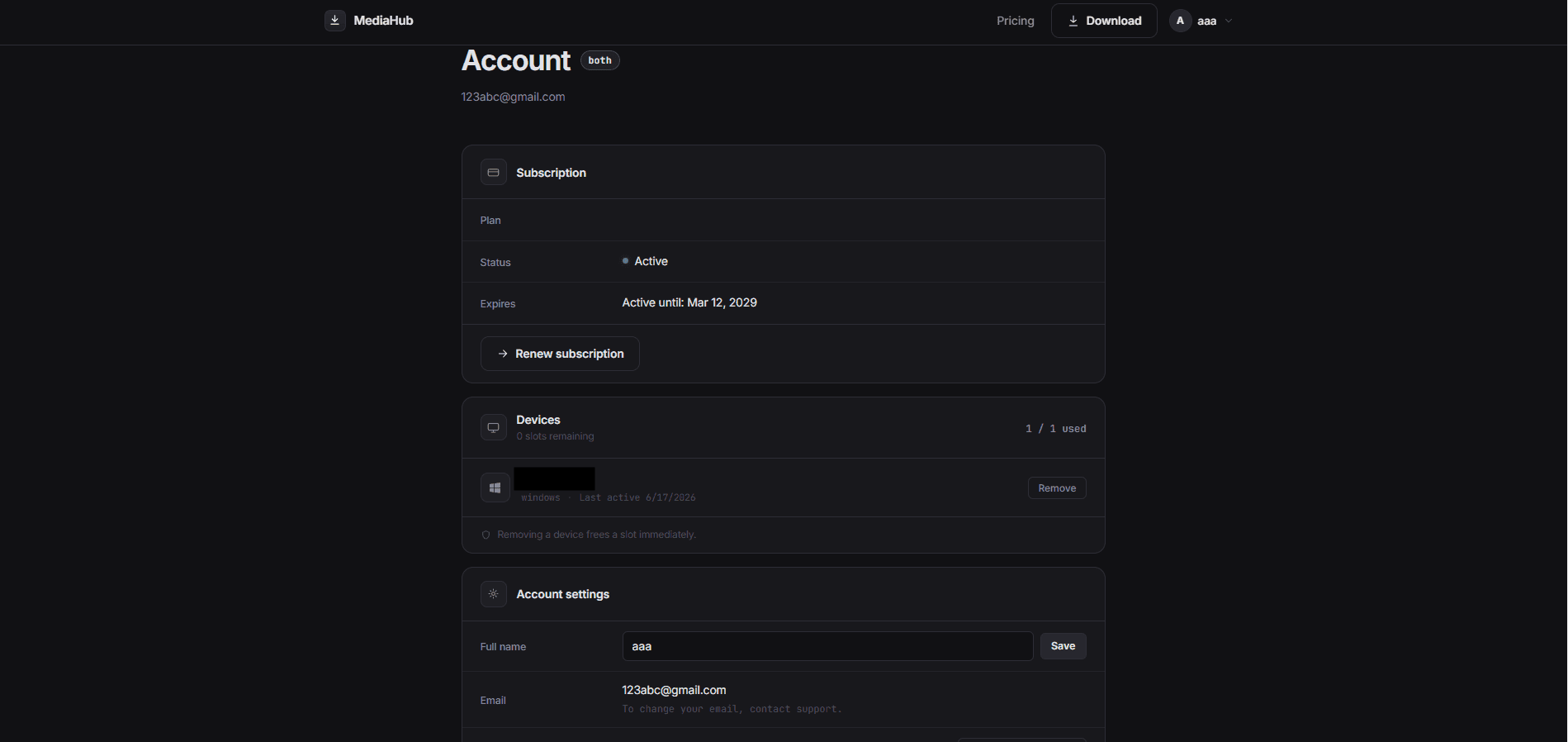 Account and subscription